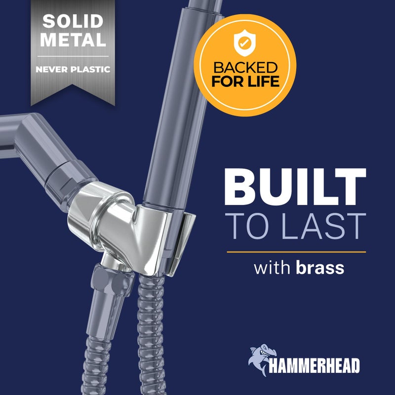 HammerHead Showers حامل رأس الدش اليدوي من هامر هيد شاورز® - معدن صلب - حامل عصا دش قابل للتعديل مع خطاف حائط وكرة دوارة - حامل رأس دش يدوي - حامل خرطوم الدش - Image 2